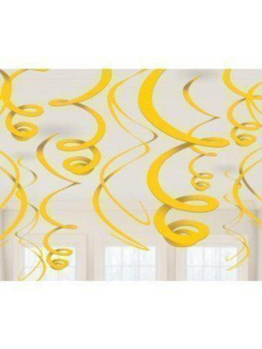 Picture of YELLOW HANGING SWIRL DECORATION 55CM - 12PK